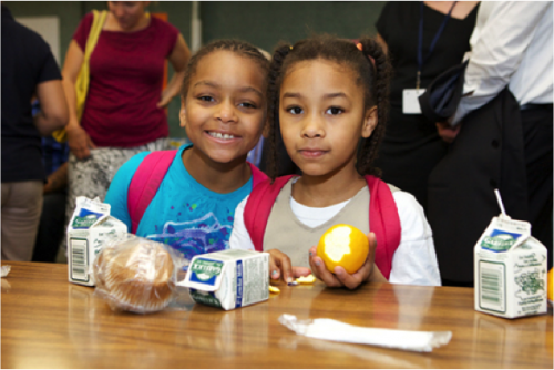 Students drinking milk