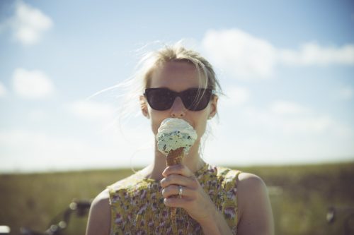 Woman eating ice cream.